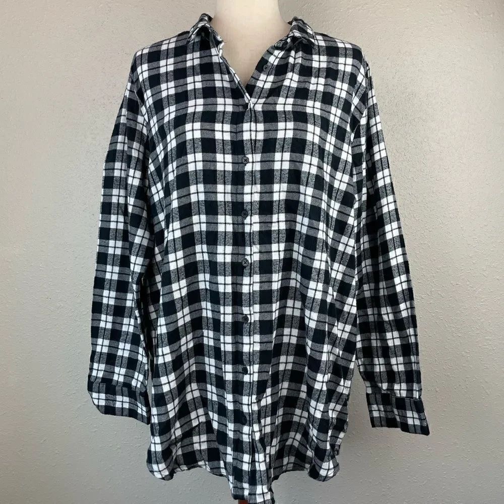 Free Press Plaid Flannel Button Down Shirt Size L EUC